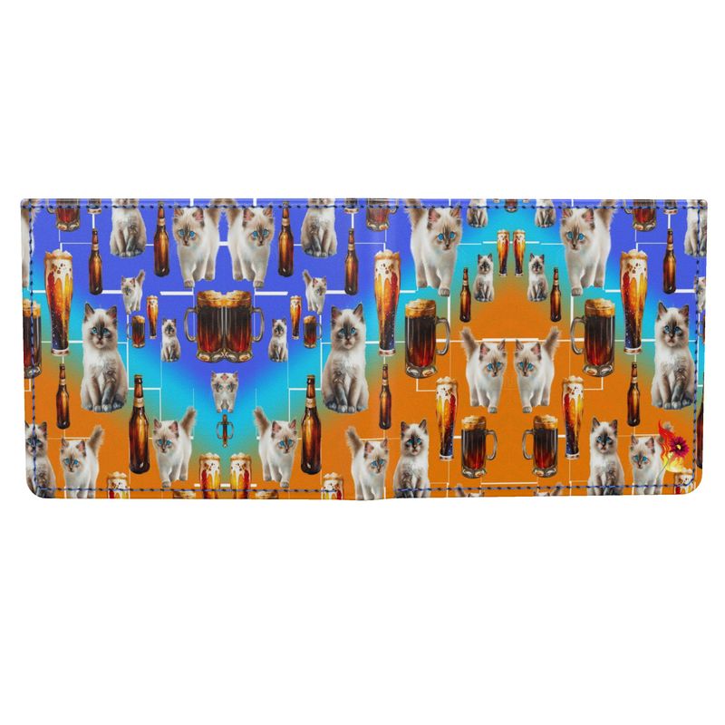 Kitties & Beer Men's Leather Bifold Wallet  By Daisy Inferno