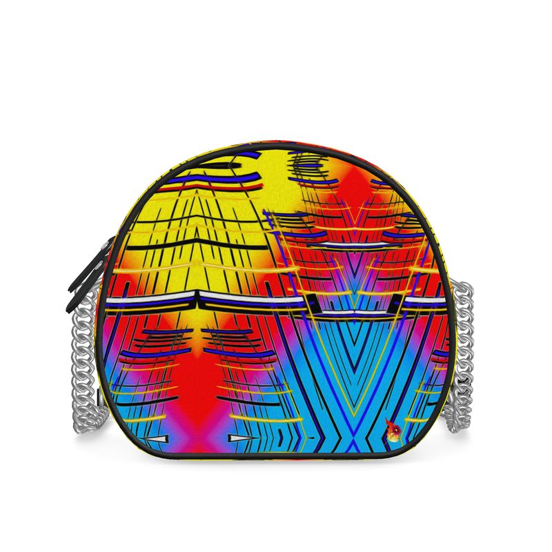 Daisy Inferno | Designer Round Crossbody Bag – Crimson Wave