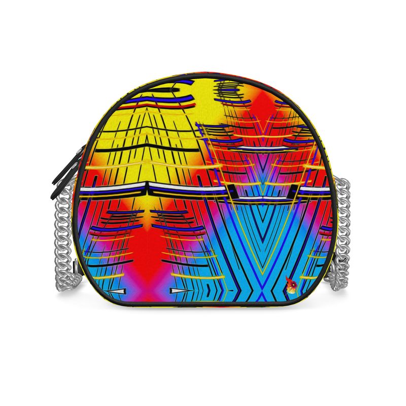 Daisy Inferno | Designer Round Crossbody Bag – Crimson Wave