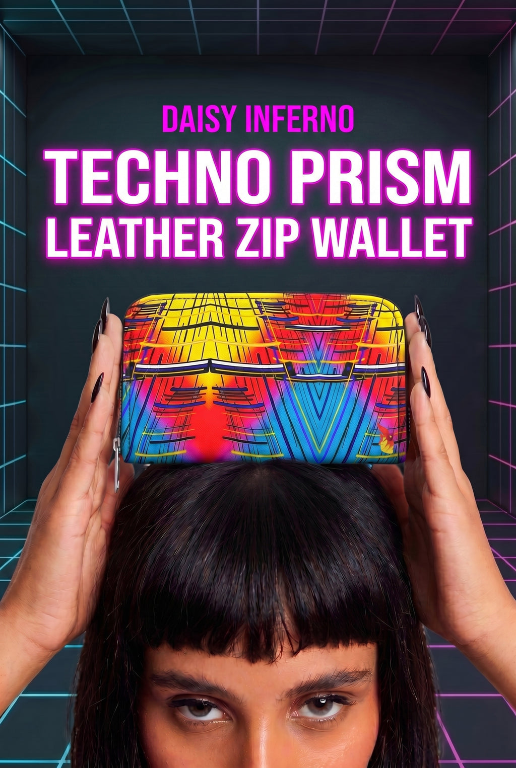 Daisy Inferno | Women’s Zip-Around Leather Wallet – Techno Prism