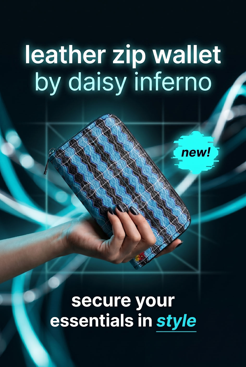 Daisy Inferno | Women’s Zip Leather Wallet – Turquoise Frequency
