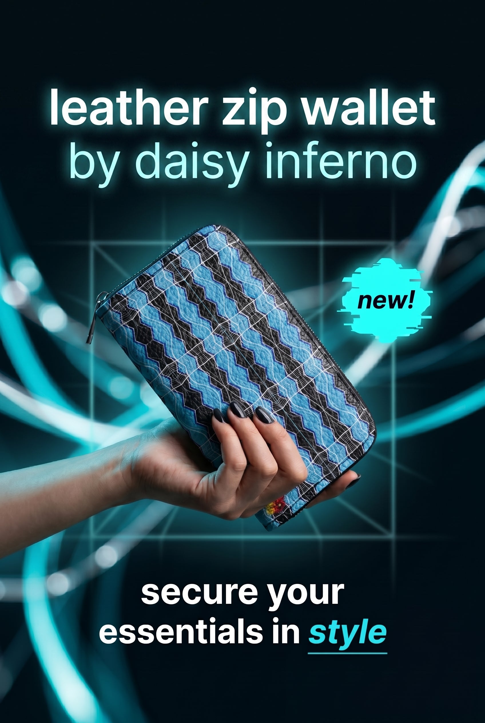 Daisy Inferno | Women’s Zip Leather Wallet – Turquoise Frequency