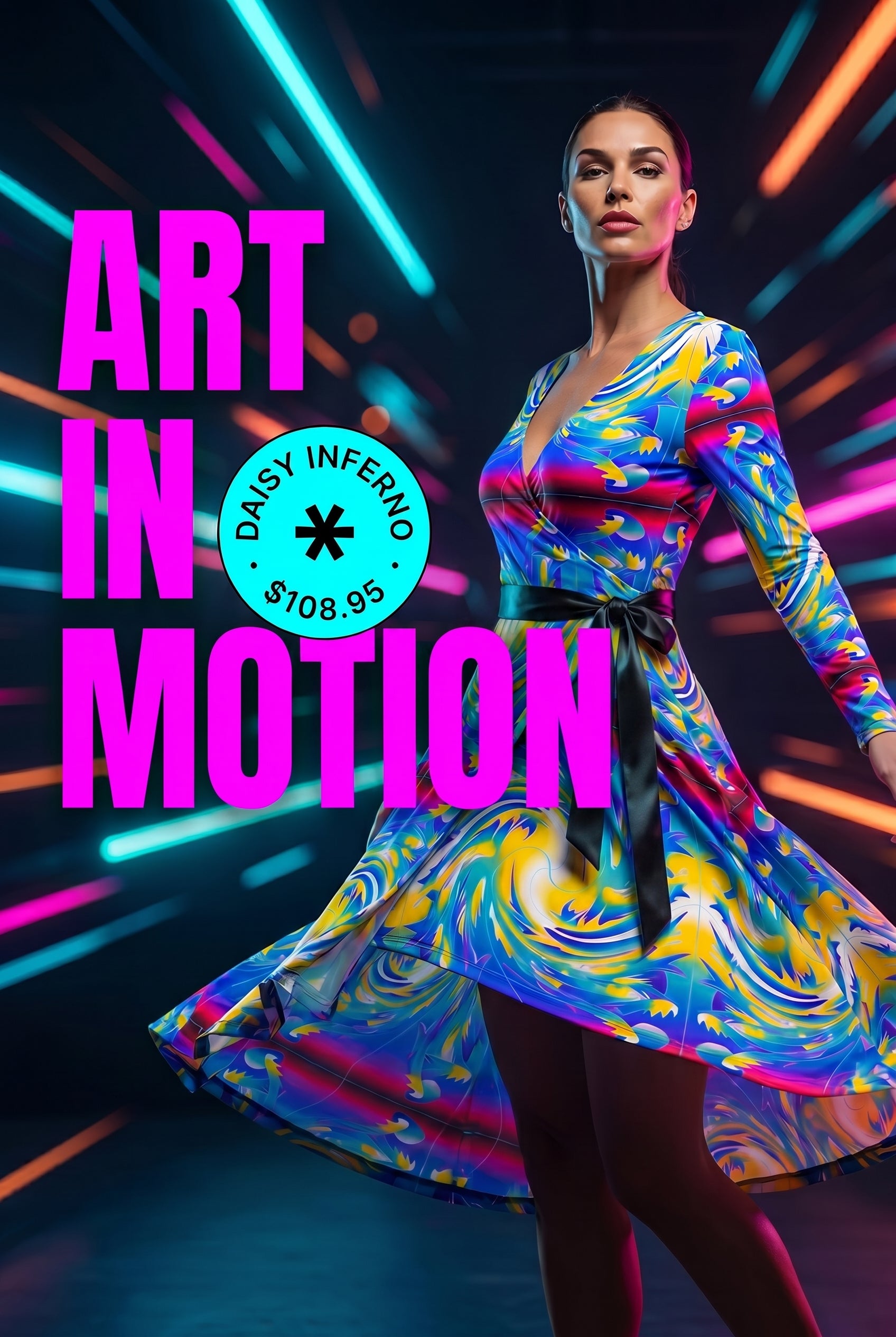 Daisy Inferno™ The Electric Horizon Kinetic Wrap Dress