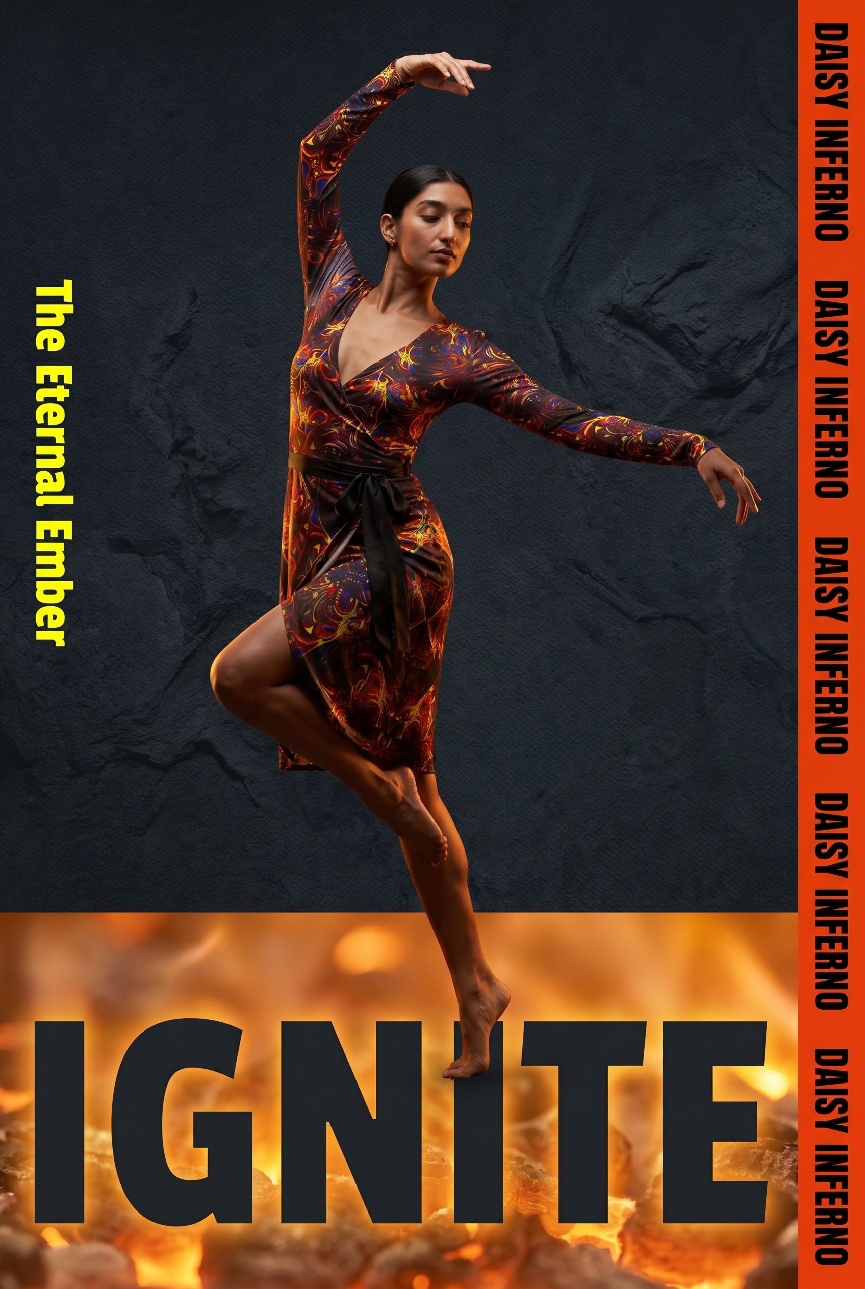 Daisy Inferno™ The Eternal Ember Luxe Wrap Dress By Daisy Inferno
