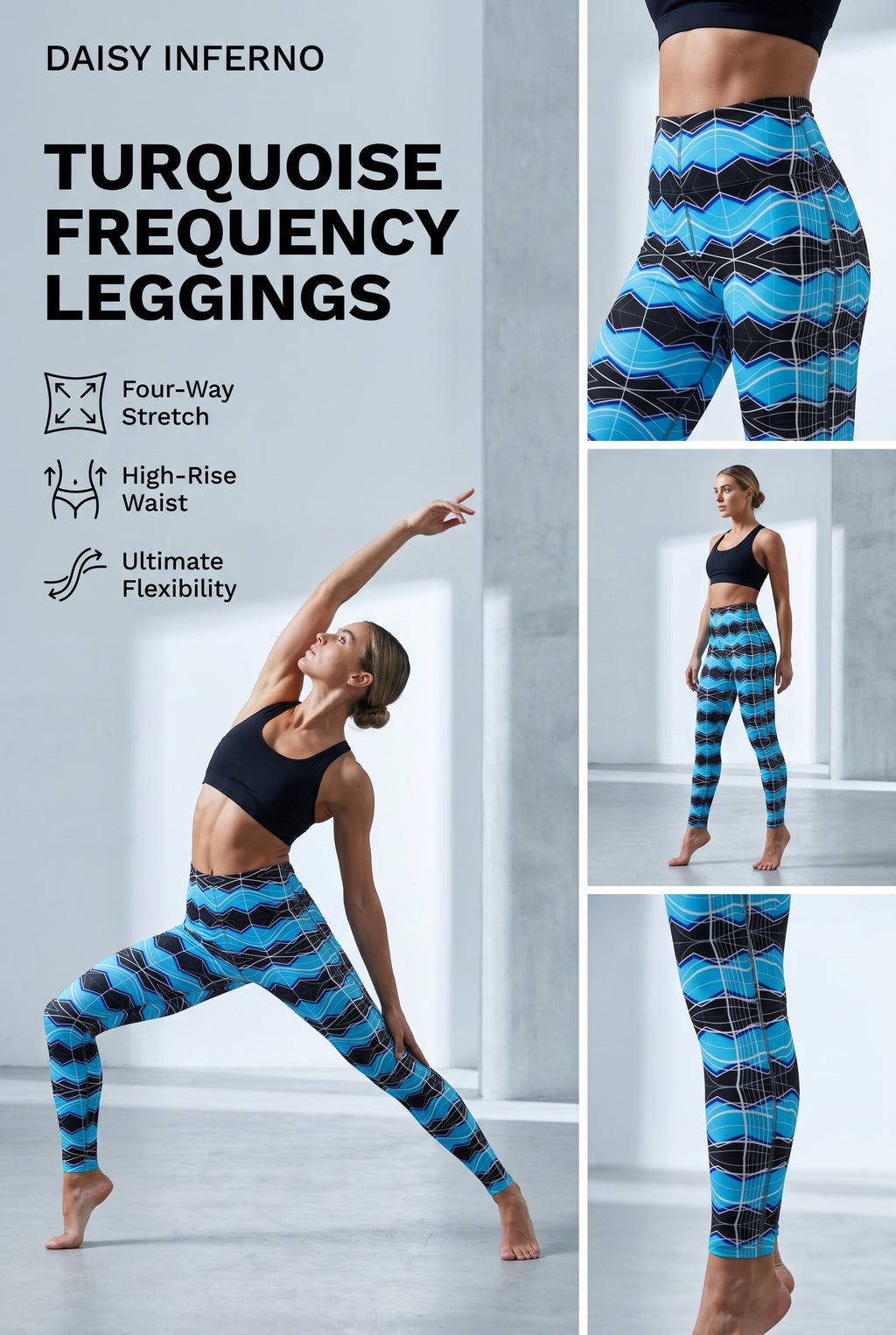 Daisy Inferno™ Turquoise Frequency High Waisted Leggings