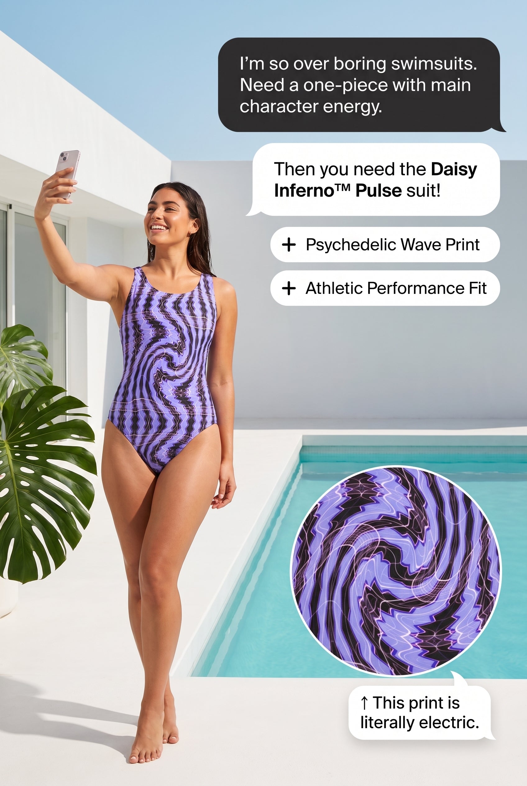 Daisy Inferno™  Lavender Pulse One-Piece Swimsuit (XS-2XL)