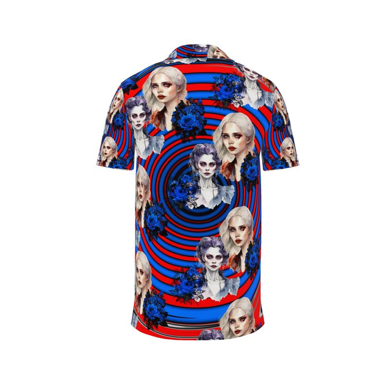 Elevate your style with the Hypnotic Muse men's polo. Featuring a vibrant, symmetrical fractal print on breathable cotton-poly fabric. Perfect for work, sports, or casual wear.
