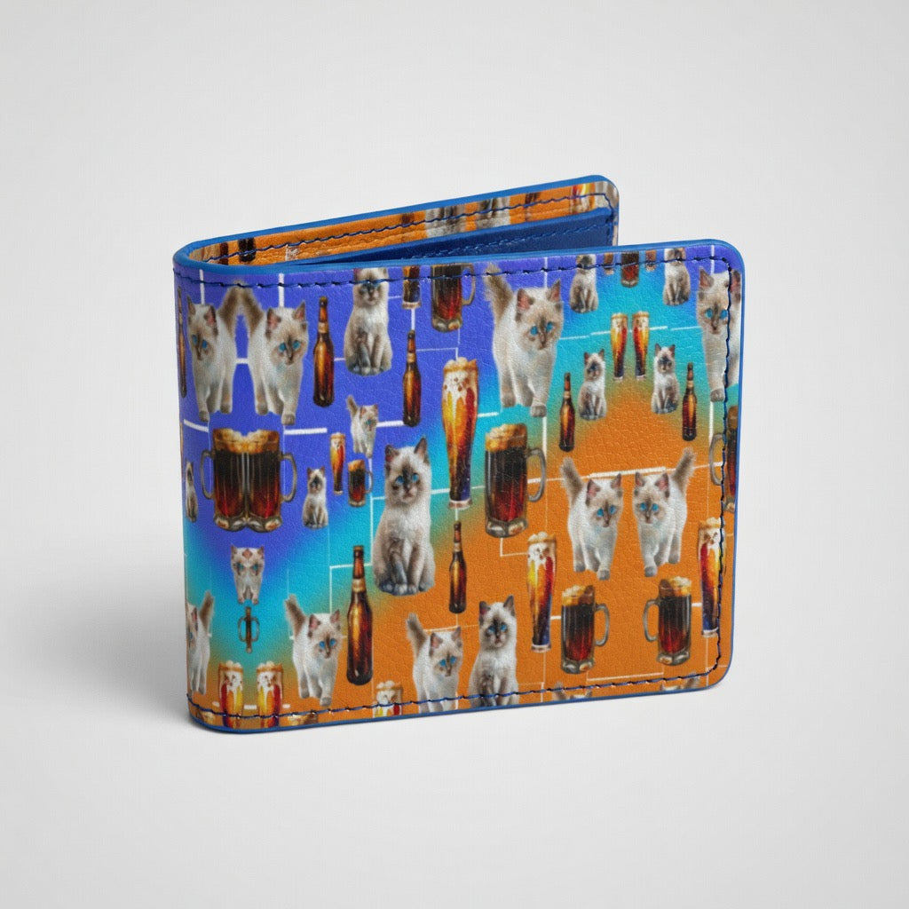 Kitties & Beer Men's Leather Bifold Wallet  By Daisy Inferno