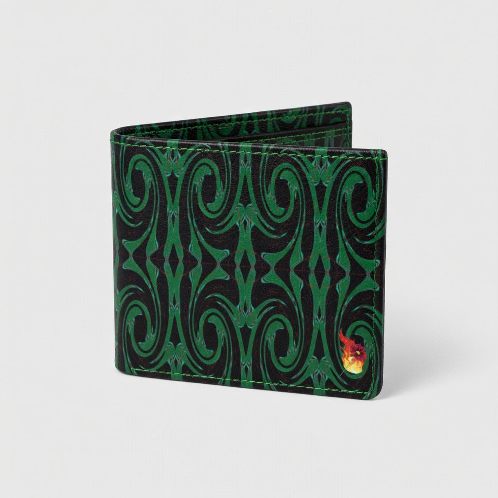 The Verdant Vortex Men's Leather Bifold Wallet By Daisy Inferno