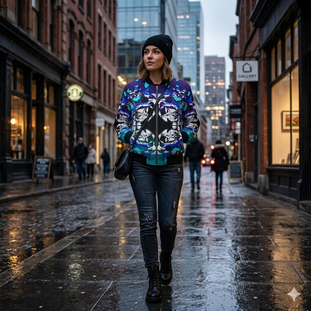 Ladies Crystal Caves Bomber Jacket