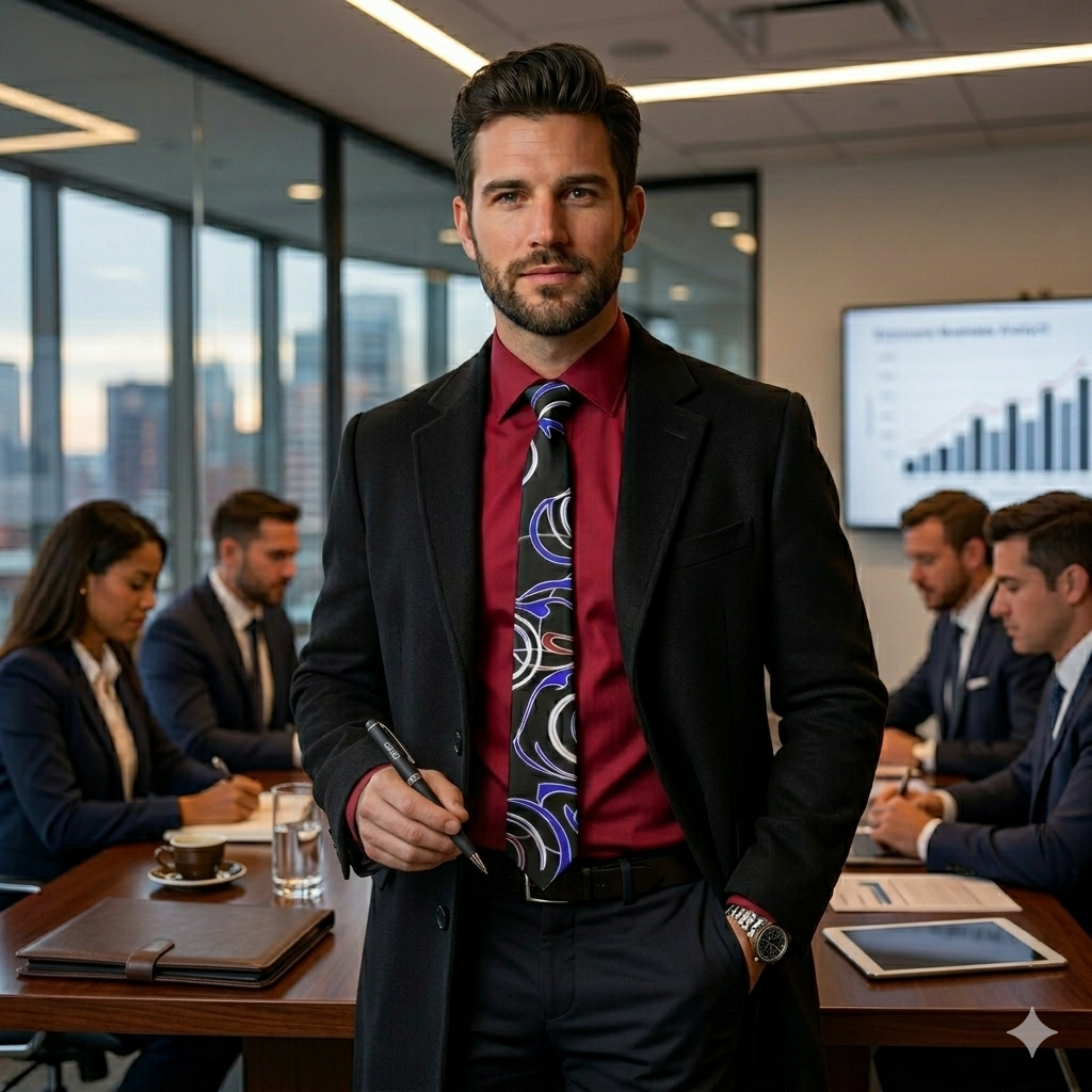 Daisy Inferno™ Electric Pulse Satin Necktie For Men – Modern Abstract