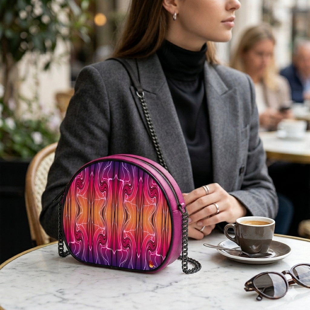 Daisy Inferno | Designer Round Crossbody Bag – Crimson Wave