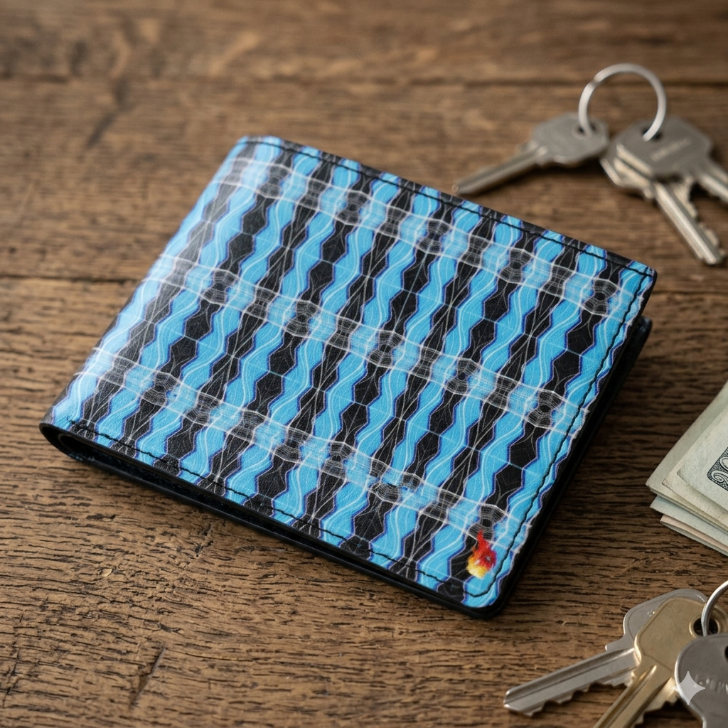 Daisy Inferno Men’s Leather Bifold Wallet – Turquoise Frequency