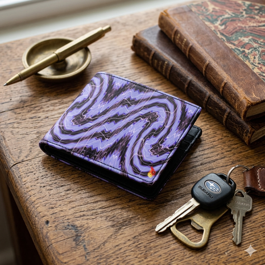Daisy Inferno Men’s Leather Bifold Wallet – Lavender Pulse