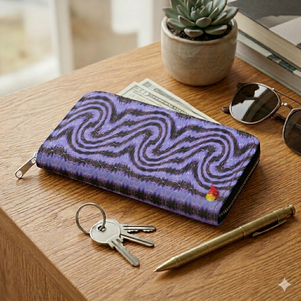 Daisy Inferno Women’s Leather Zip-Around Wallet – Lavender Pulse