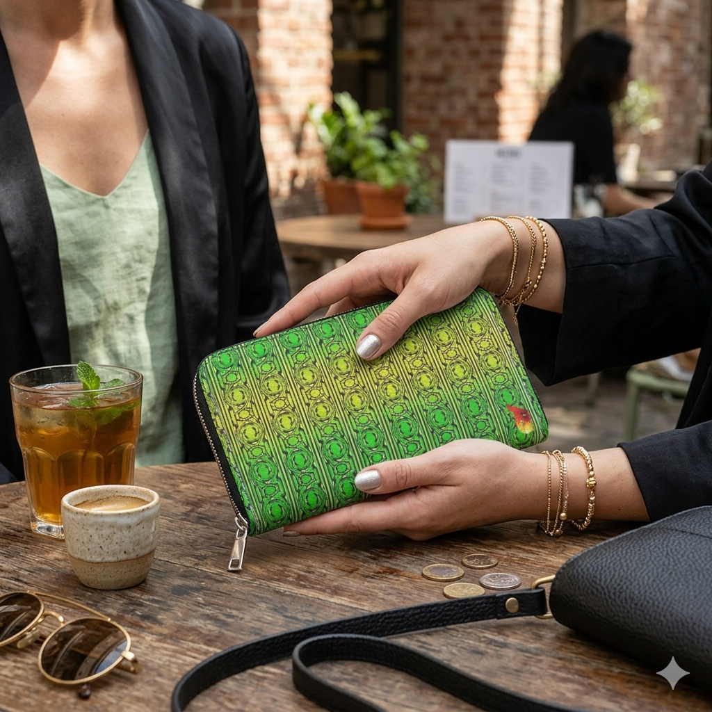 Daisy Inferno Women’s Leather Zip Wallet – Neon Lattice