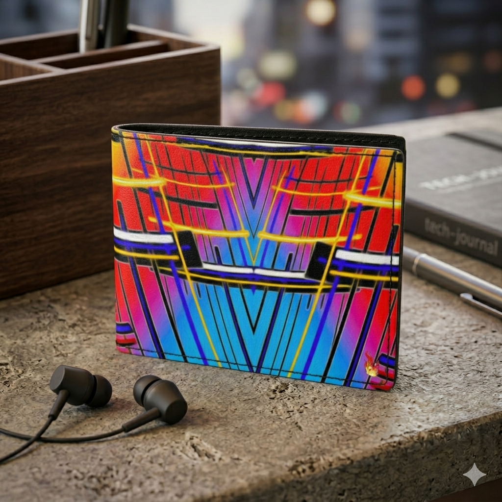Daisy Inferno Men's Leather Bifold Wallet - Techno Prism