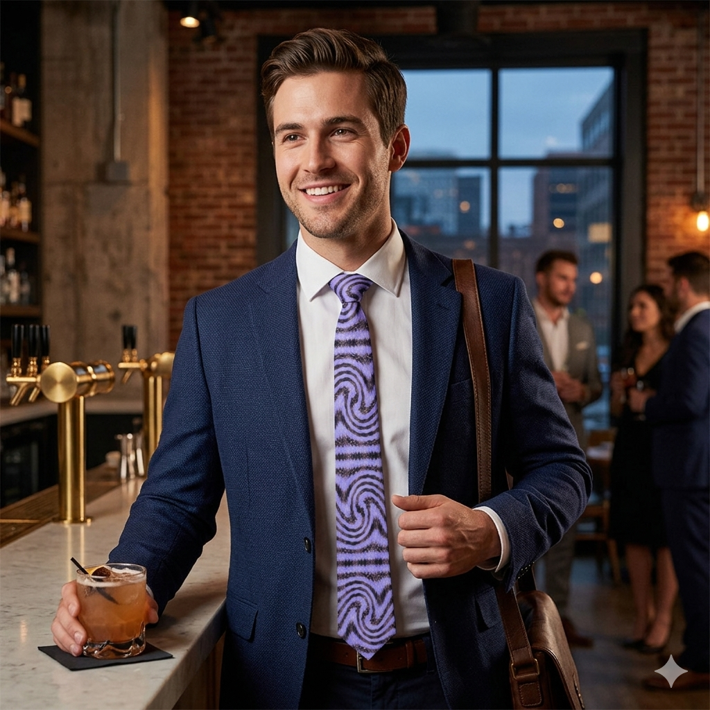 Daisy Inferno Men's Lavender Pulse Graphic Necktie