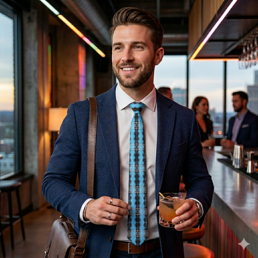 Daisy Inferno™ Men's Turquoise Frequency Graphic Necktie