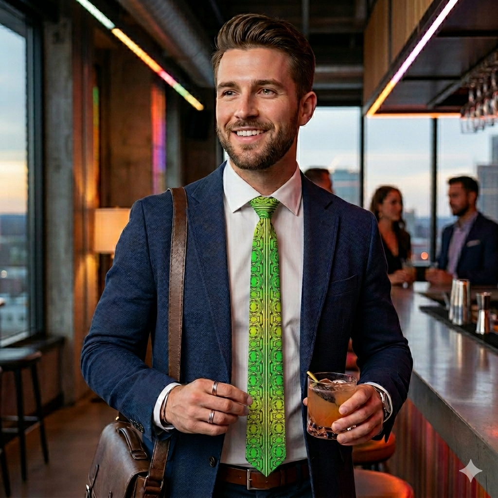 Daisy Inferno Men's Neon Lattice Graphic Necktie