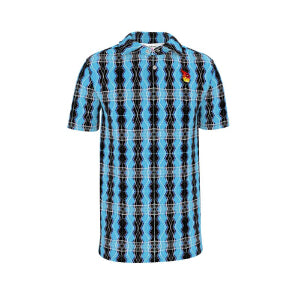 Electrify your wardrobe with the Turquoise Frequency men's polo. Featuring a glowing cyan and blue rhythmic fractal print on breathable cotton-poly fabric. Modern, high-energy style for work or play.
