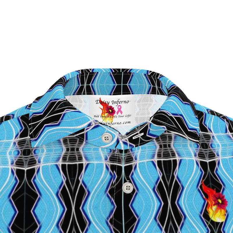 Electrify your wardrobe with the Turquoise Frequency men's polo. Featuring a glowing cyan and blue rhythmic fractal print on breathable cotton-poly fabric. Modern, high-energy style for work or play.