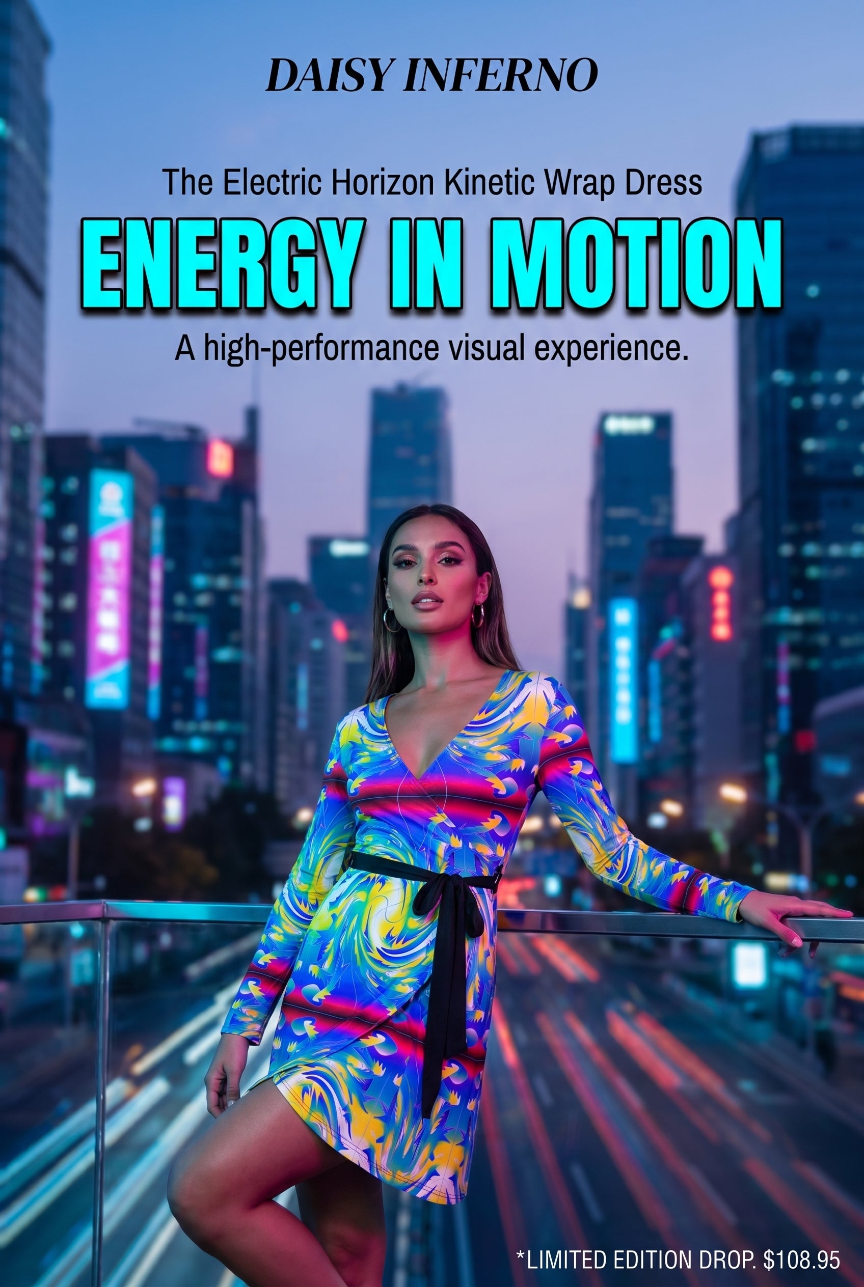 Daisy Inferno™ The Electric Horizon Kinetic Wrap Dress