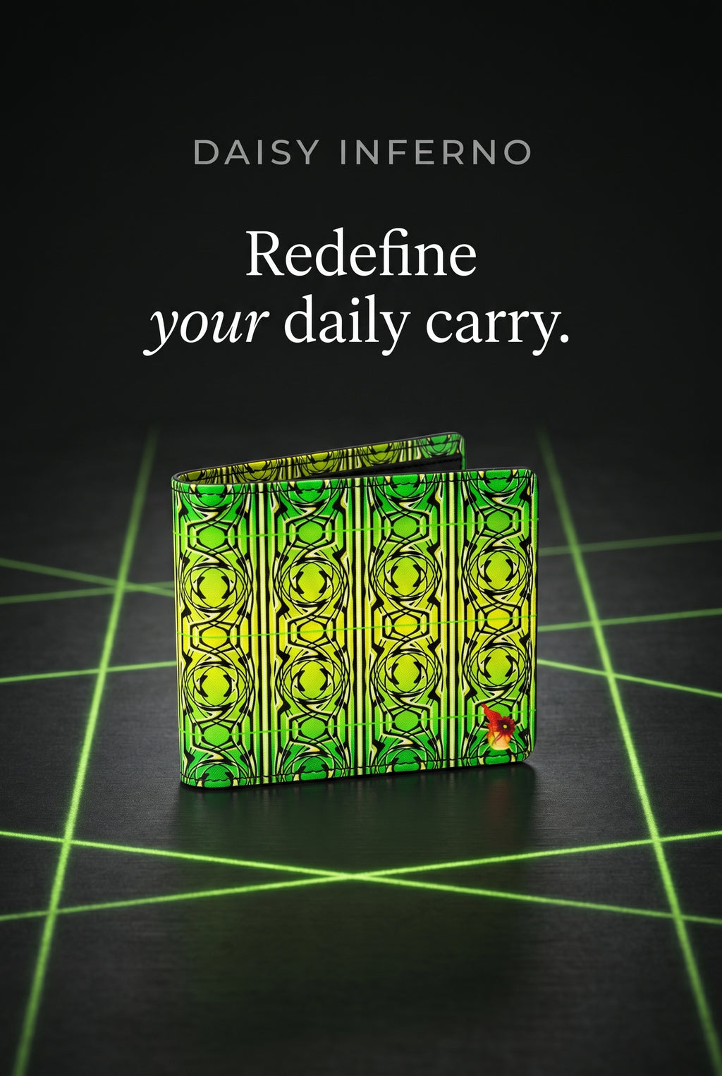 Daisy Inferno Men's Leather Bifold Wallet - The Neon Lattice