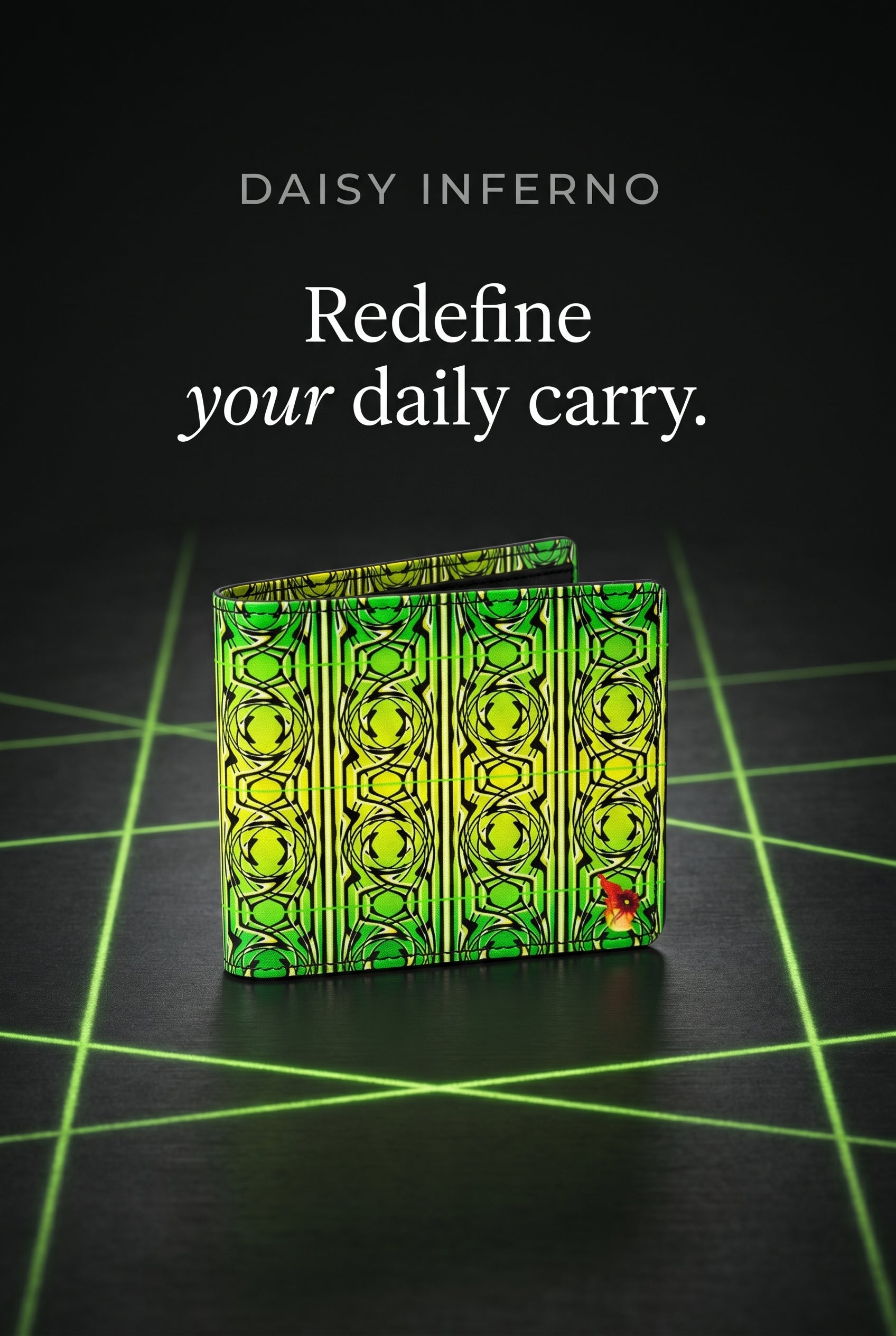 Daisy Inferno Men's Leather Bifold Wallet - The Neon Lattice