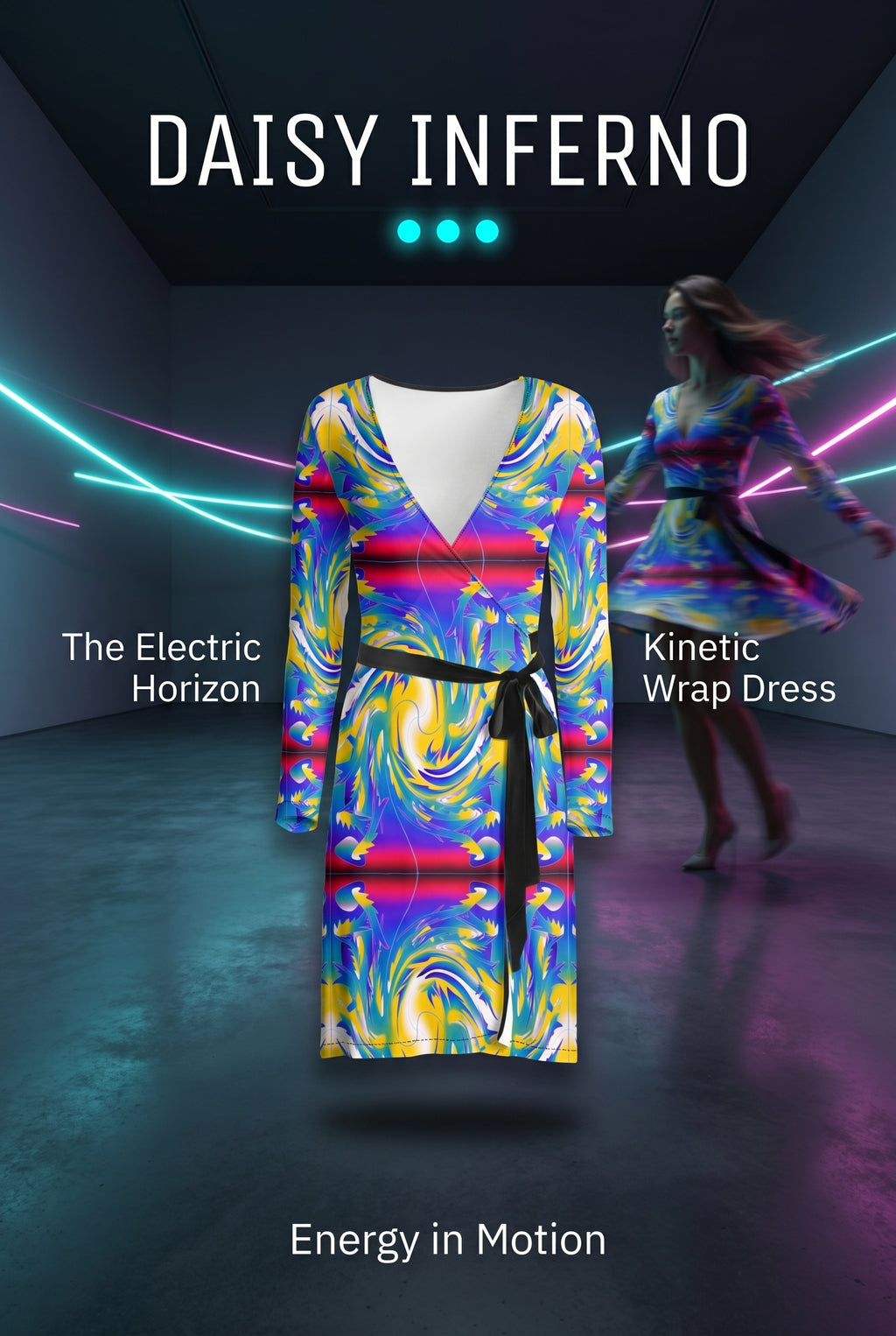 Daisy Inferno™ The Electric Horizon Kinetic Wrap Dress